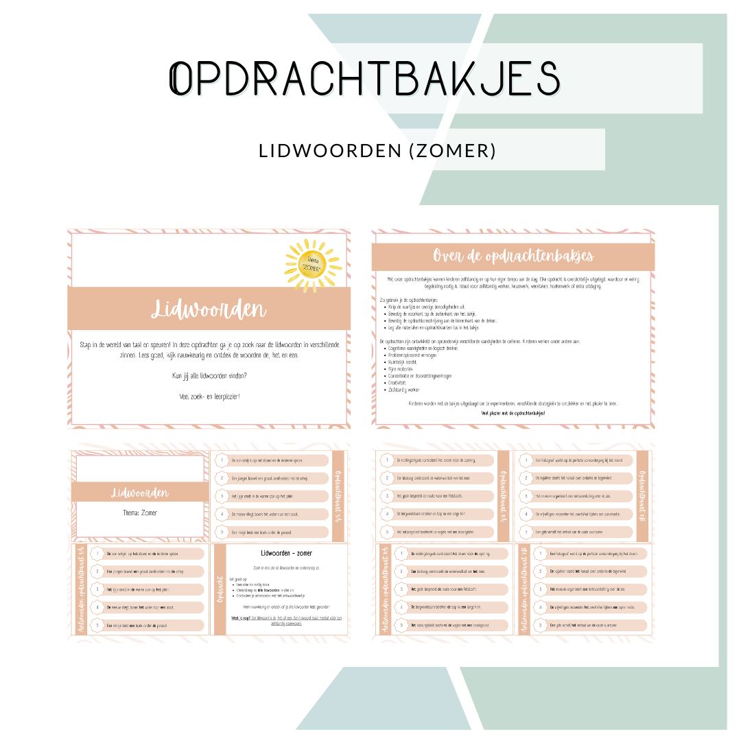 Opdrachtbakje - Lidwoorden zomer (MB en BB)