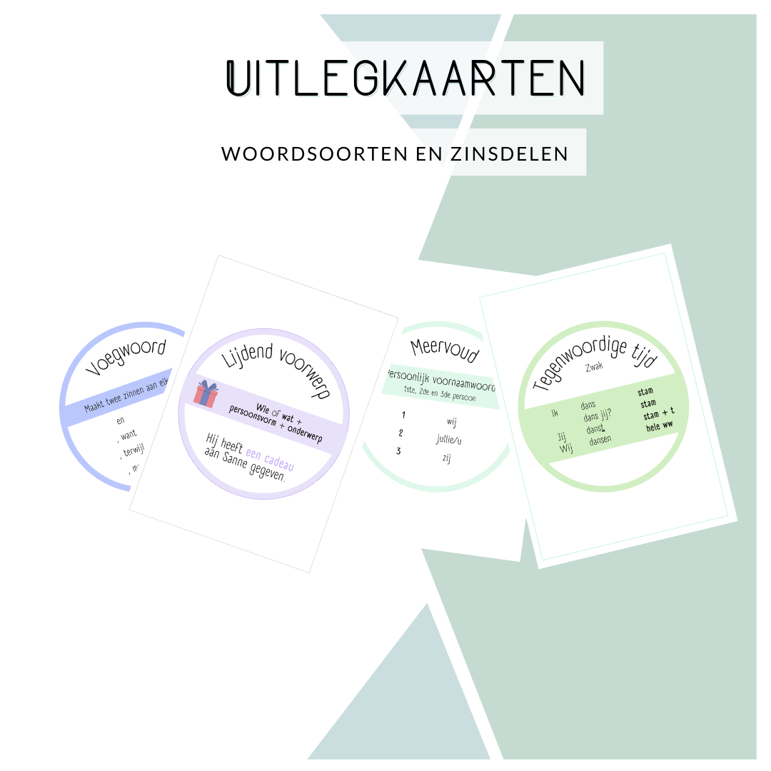 Wandcirkels taalverzorging - zinsdelen en woordsoorten (groen, blauw, paars)