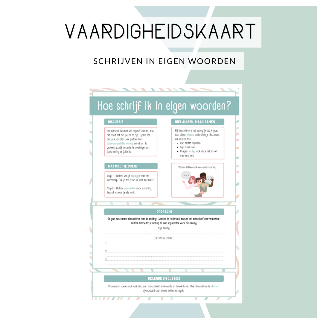 Vaardigheidskaart - In eigen woorden schrijven
