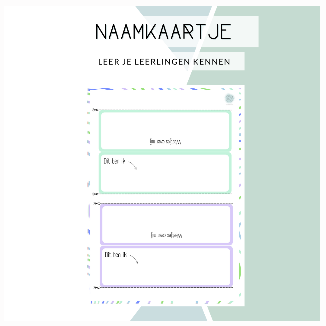 Naamkaartjes om je leerlingen te leren kennen (blauw/groen/paars)