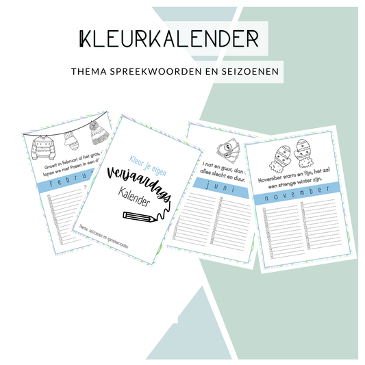 Kleurkalender - Seizoenen en spreekwoorden (blauw/groen/paars)