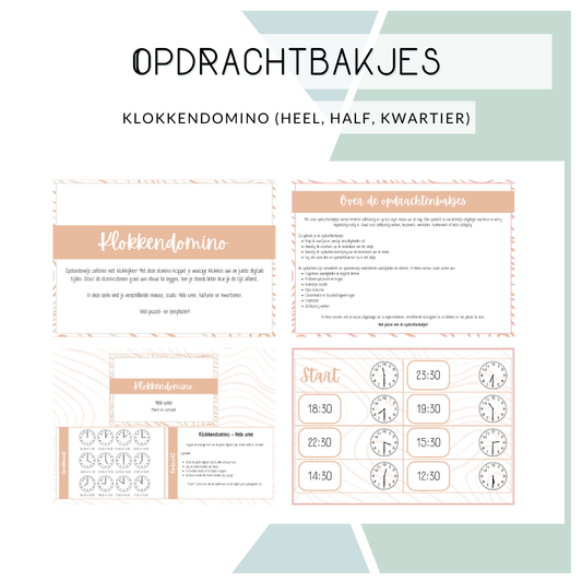 Opdrachtbakje - Klokkendomino hele uren, halve uren, kwartieren (MB en BB)