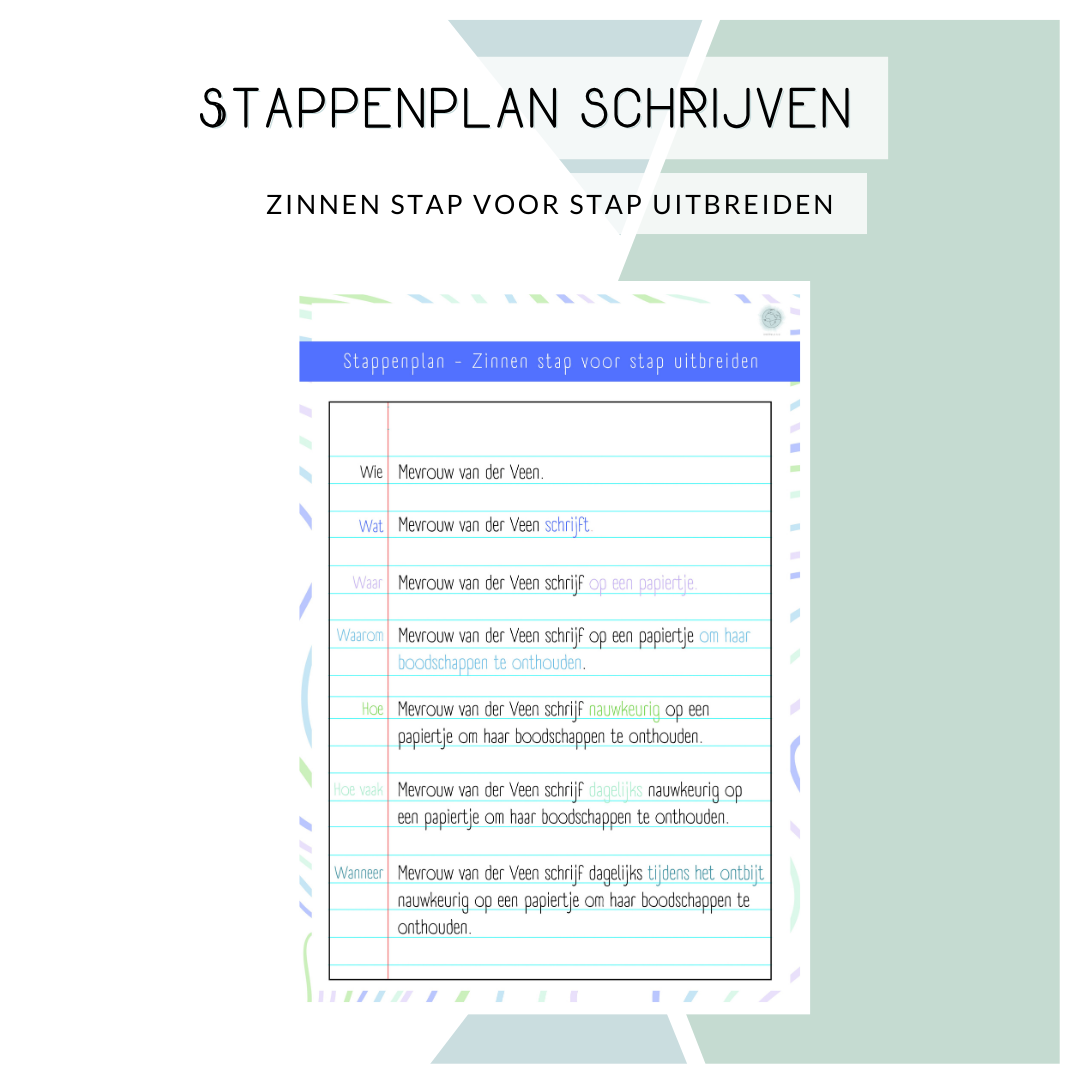 Stappenplan - Zinnen stap voor stap uitbreiden (groen-blauw-paars)