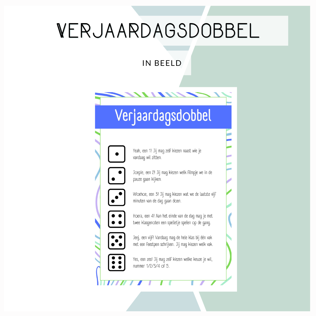 Verjaardagsdobbel (paars-groen-blauw)