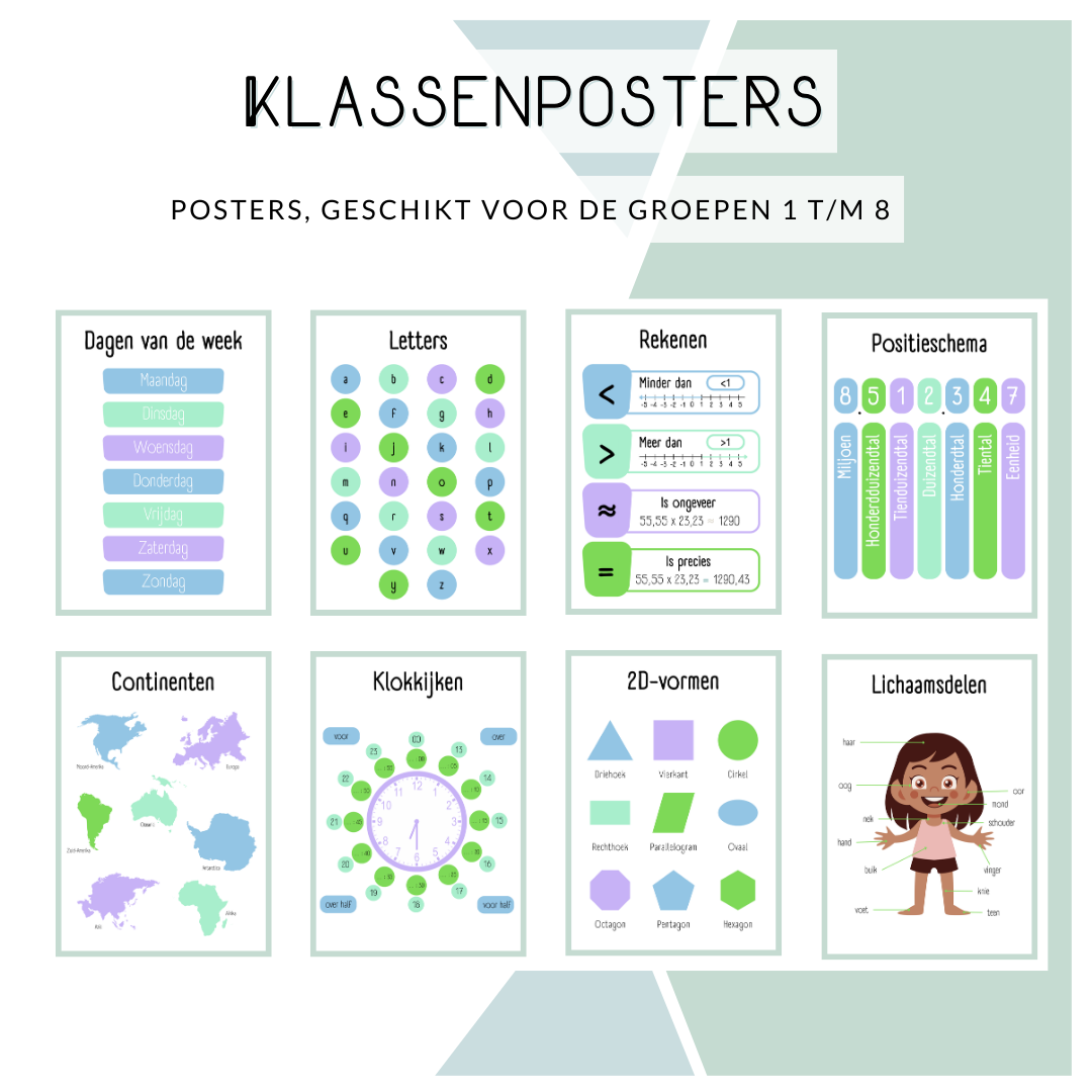 Klassenposters - blauw, groen, paars